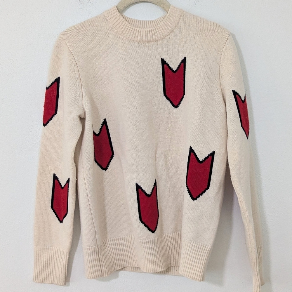 Rag & Bone Jackson Arrow Print Merino Wool Sweater Crewneck Ivory Red XXS